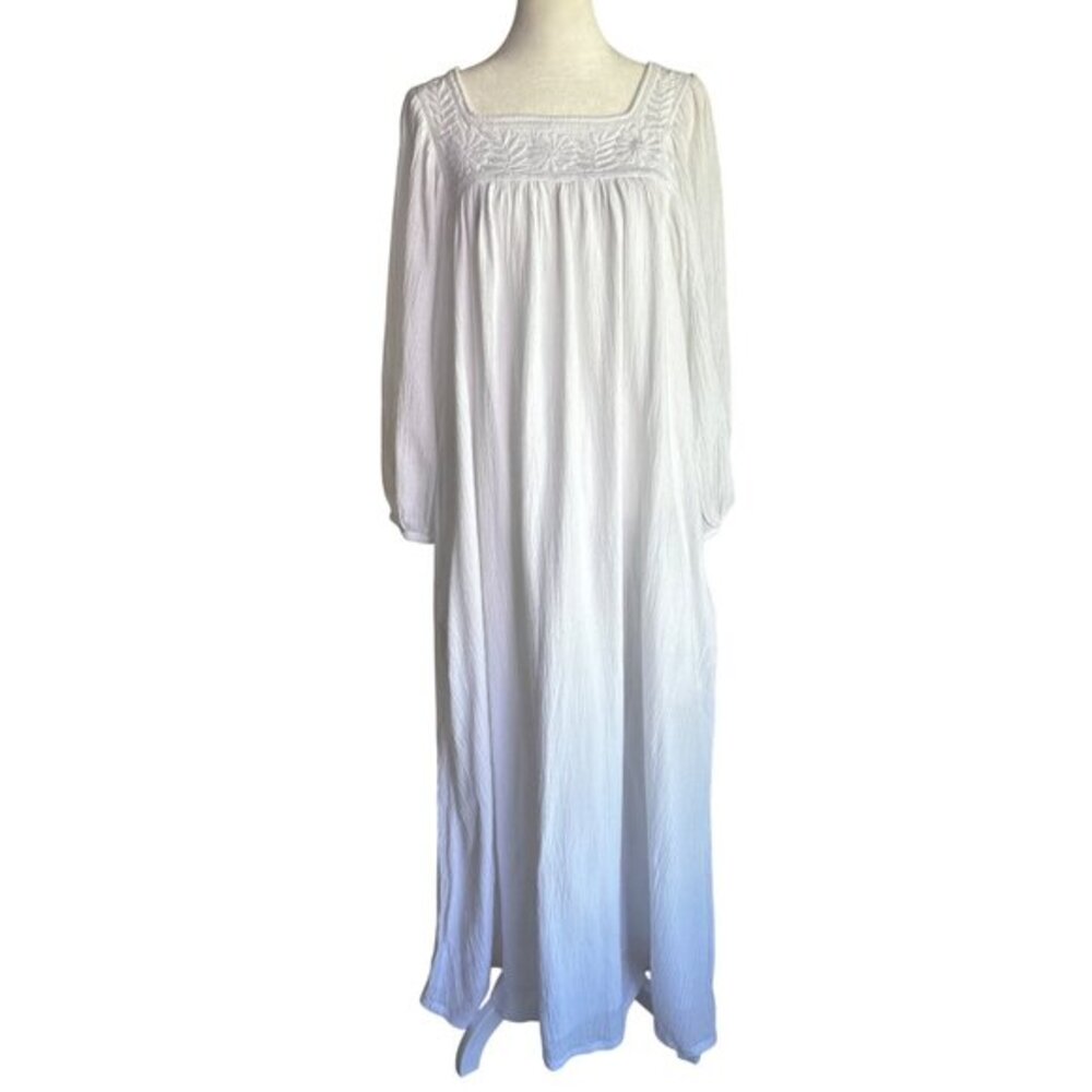 Mi Golondrina Maxi Dress Size XS Long Square Neckline Gauzy White Cotton Lined E